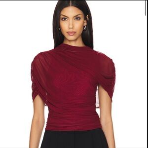Amanda Uprichard Mesh Tulle Asymmetrical Top in Red Wine